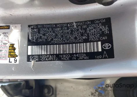 2004 Toyota Prius from USA, damaged, VIN JTDKB20U940092040